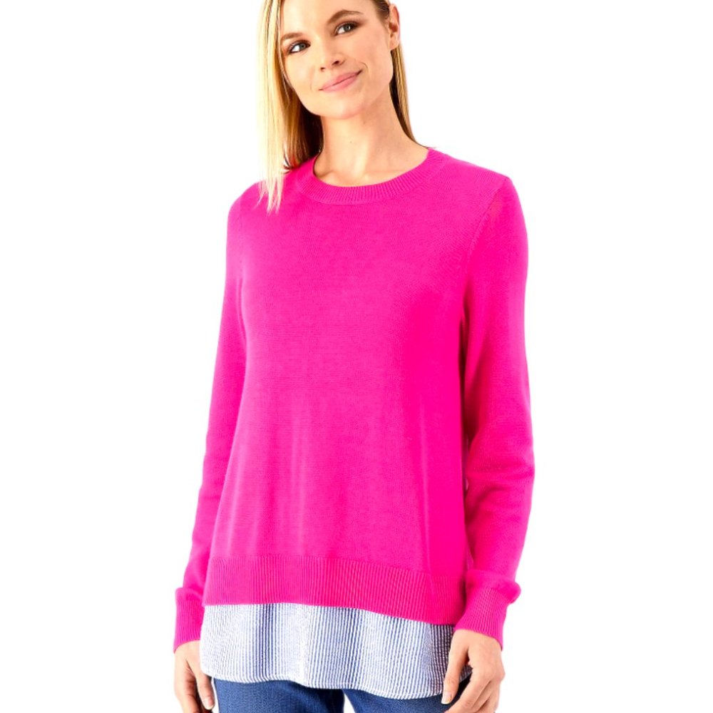 Joan Rivers Long Sleeve Sweater with Seersucker Detail Small Magenta - Picture 5 of 8